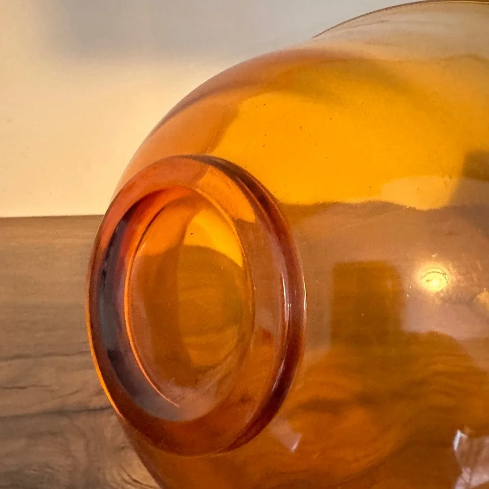 Vintage Amber Orange Glass Serving Bowl 10.25in MCM Mid Century Cone Salad Decor